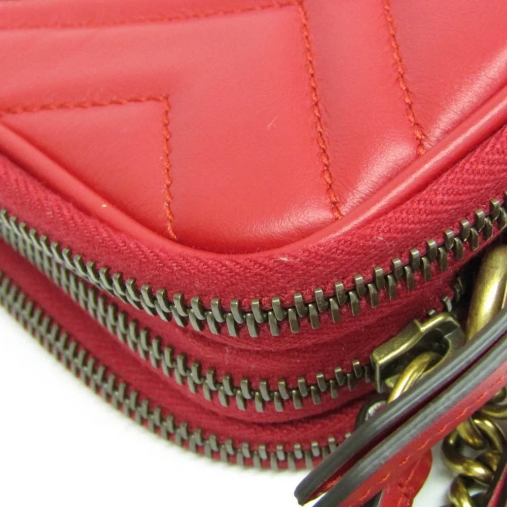GUCCI Authentic Red Leather GG Marmont Shoulder Bag